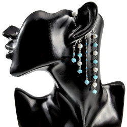 Dames RVS Earcuff Oorbel met Parels en Turquoise Kristallen