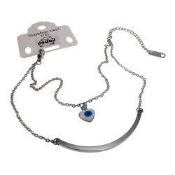 RVS Dubbele Armband met Gebogen Plaat en Turks Oog - Verstelbaar