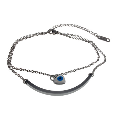 RVS Dubbele Armband met Gebogen Plaat en Turks Oog - Verstelbaar