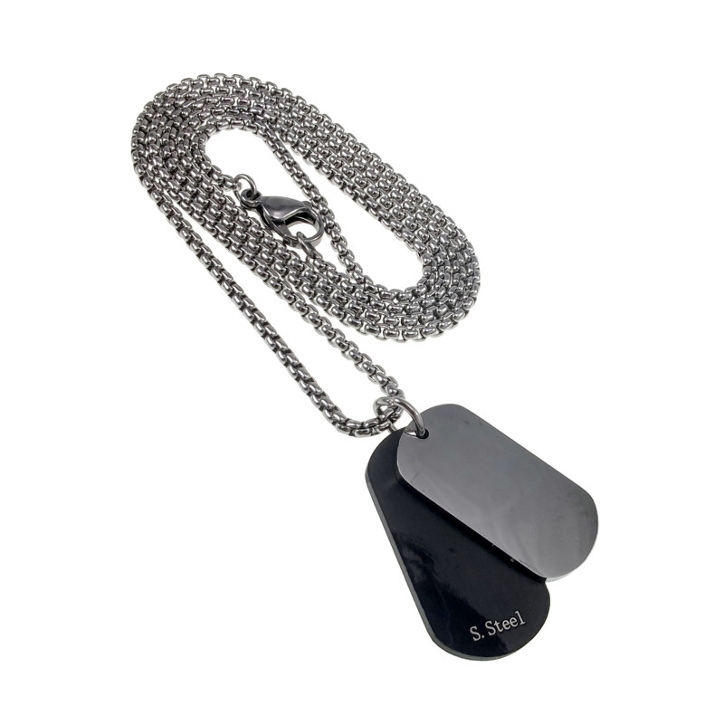 Unisex Jasseron Ketting + Dubbele Dogtag Hanger RVS Zwart-Zilverkleur