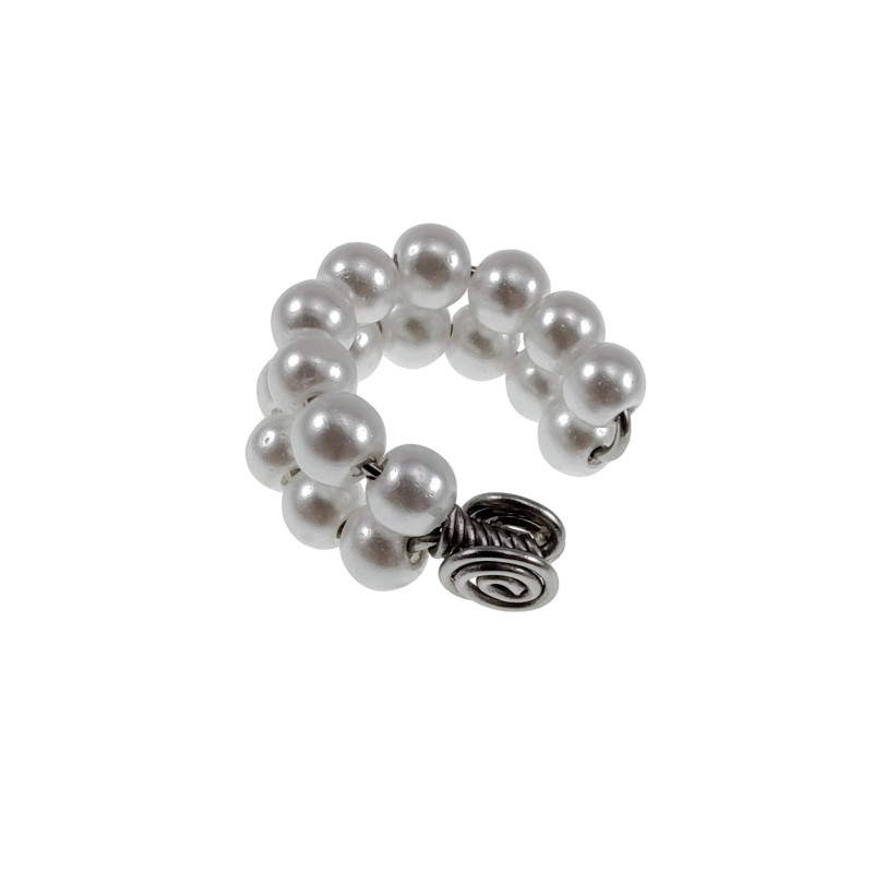 RVS Ear Cuff Clip Oorbel met Dubbele Rij Witte Glasparels Zonder Gaatje