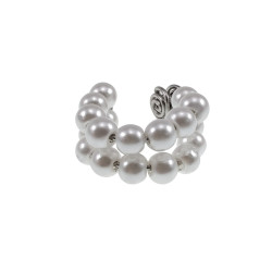 RVS Ear Cuff Clip Oorbel met Dubbele Rij Witte Glasparels Zonder Gaatje