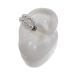 RVS Ear Cuff Clip Oorbel met Dubbele Rij Witte Glasparels Zonder Gaatje