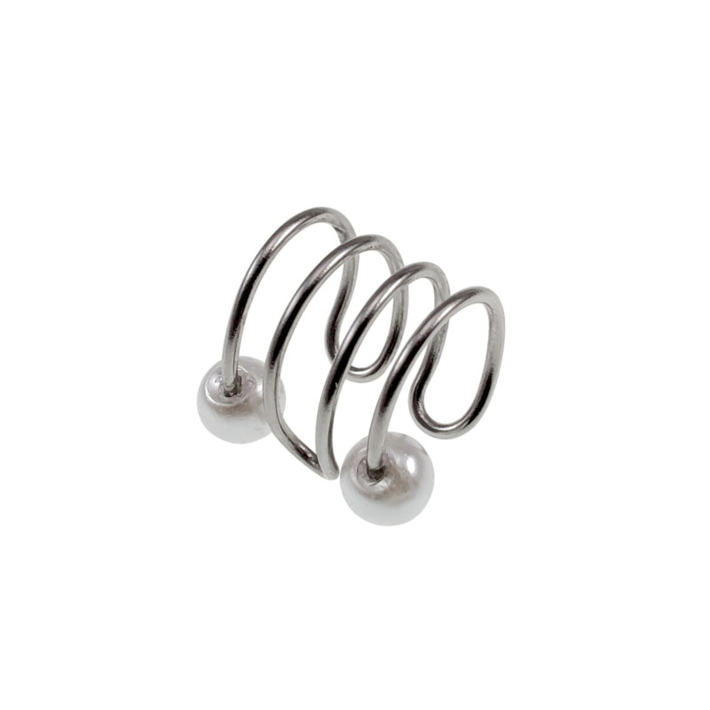 4-Rijgen RVS Ear Cuff Oorbel met Witte Glasparels - 10x10mm - Dames
