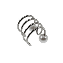 4-Rijgen RVS Ear Cuff Oorbel met Witte Glasparels - 10x10mm - Dames