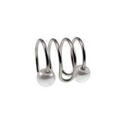 4-Rijgen RVS Ear Cuff Oorbel met Witte Glasparels - 10x10mm - Dames