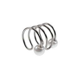 4-Rijgen RVS Ear Cuff Oorbel met Witte Glasparels - 10x10mm - Dames