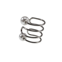 4-Rijgen RVS Ear Cuff Oorbel met Witte Glasparels - 10x10mm - Dames