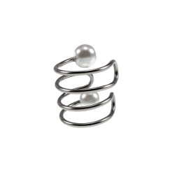 4-Rijgen RVS Ear Cuff Oorbel met Witte Glasparels - 10x10mm - Dames