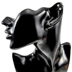 4-Rijgen RVS Ear Cuff Oorbel met Witte Glasparels - 10x10mm - Dames