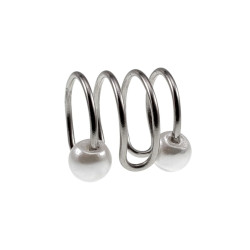 4-Rijgen RVS Ear Cuff Oorbel met Witte Glasparels - 13x13mm - Dames