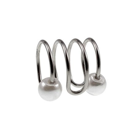 4-Rijgen RVS Ear Cuff Oorbel met Witte Glasparels - 13x13mm - Dames