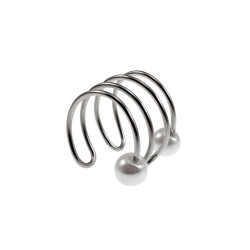 4-Rijgen RVS Ear Cuff Oorbel met Witte Glasparels - 13x13mm - Dames