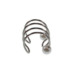 4-Rijgen RVS Ear Cuff Oorbel met Witte Glasparels - 13x13mm - Dames