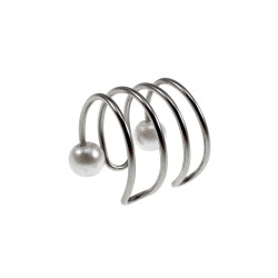 4-Rijgen RVS Ear Cuff Oorbel met Witte Glasparels - 13x13mm - Dames