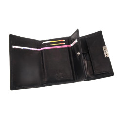 Compacte Zwarte Leren portemonnee met Drukknop en Muntvak Unisex