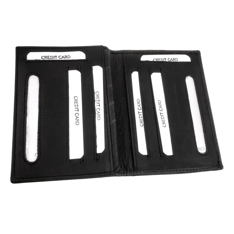 Platte Leren Portemonnee met Kaartvakken en RFID Unisex - Zwart