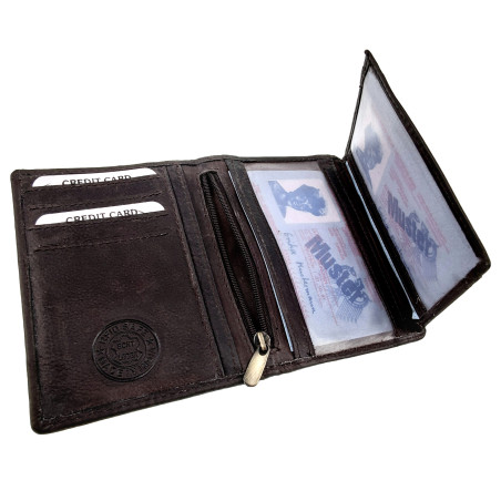 Compacte Donkerbruin Leren Portemonnee RFID-bescherming - ID venster