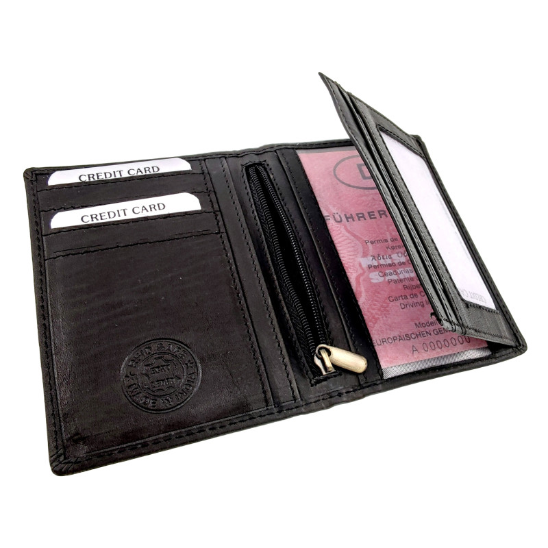 Compacte Zwart Leren Portemonnee RFID-bescherming - ID venster