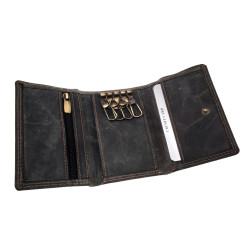 Sleuteletui Buffelleer Grijs met Pasjesvakken en Ritsvak - Unisex