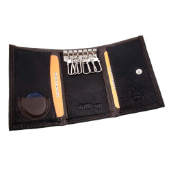 Sleuteletui met Pasjesvak en Biljetvak Echt Leer Zwart en Donkerbruin