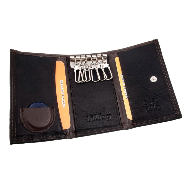 Sleuteletui met Pasjesvak en Biljetvak Echt Leer Zwart en Donkerbruin