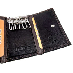 Sleuteletui met Pasjesvak en Biljetvak Echt Leer Zwart en Donkerbruin