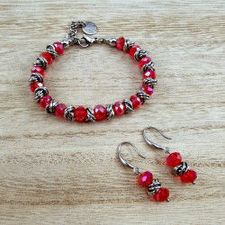 Dames Armband van RVS Rode Kristallen - 16 tot 19cm - Exclusief esde2