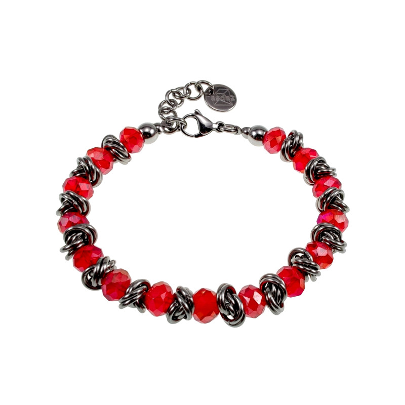 Dames Armband van RVS Rode Kristallen - 16 tot 19cm - Exclusief esde2