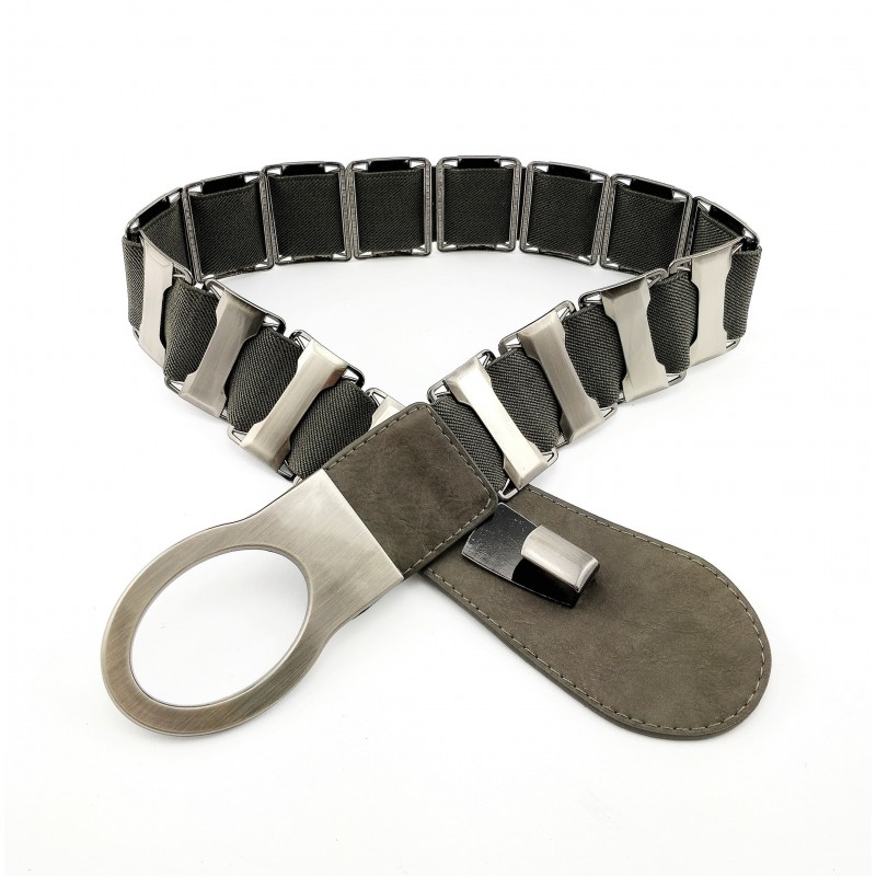 Grijs Elastische Riem met Metalen Elementen