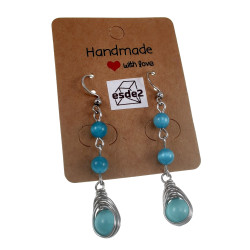 Haakoorbellen met Turquoise Kattenoog Stenen - Lengte 60 mm Handgemaakt