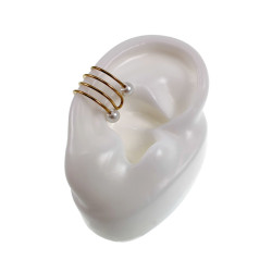 4-Rijgen Goudkleurige RVS Ear Cuff Oorbel met Witte Glasparels 13x13mm