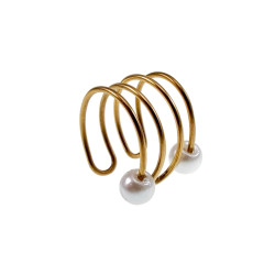 4-Rijgen Goudkleurige RVS Ear Cuff Oorbel met Witte Glasparels 13x13mm