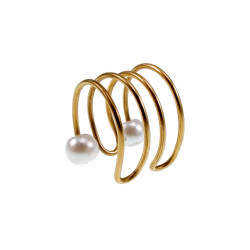 4-Rijgen Goudkleurige RVS Ear Cuff Oorbel met Witte Glasparels 13x13mm