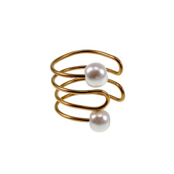 4-Rijgen Goudkleurige RVS Ear Cuff Oorbel met Witte Glasparels 13x13mm