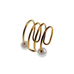 4-Rijgen Goudkleurige RVS Ear Cuff Oorbel met Witte Glasparels 13x13mm