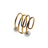 4-Rijgen Goudkleurige RVS Ear Cuff Oorbel met Witte Glasparels 13x13mm