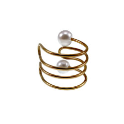 4-Rijgen Goudkleurige RVS Ear Cuff Oorbel met Witte Glasparels 13x13mm