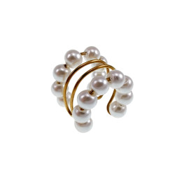 Ear Cuff met Glasparels Goudkleurige RVS Oorsieraad 4-Rijgen - 14x14mm