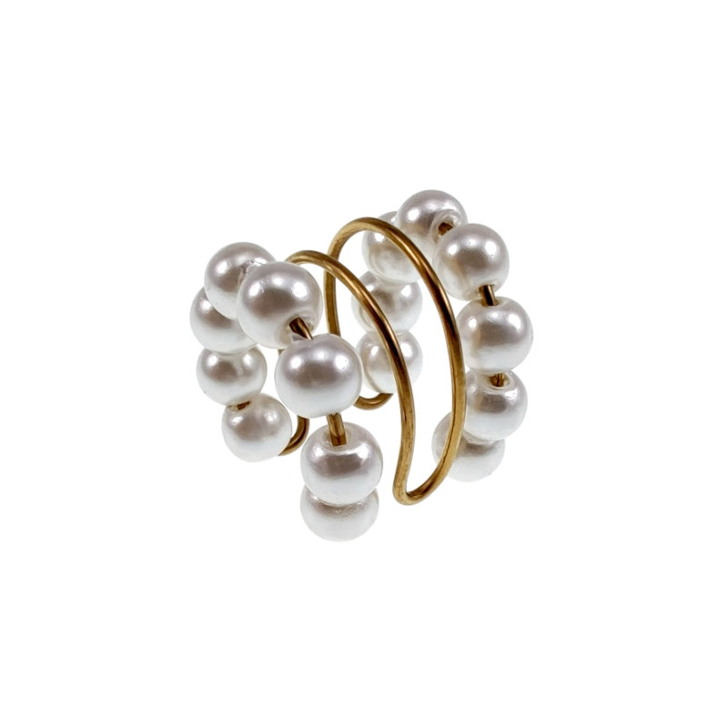 Ear Cuff met Glasparels Goudkleurige RVS Oorsieraad 4-Rijgen - 14x14mm
