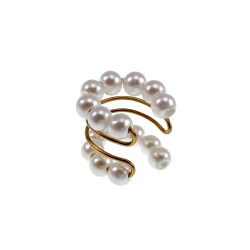 Ear Cuff met Glasparels Goudkleurige RVS Oorsieraad 4-Rijgen - 14x14mm