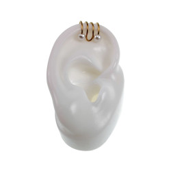 Ear Cuff Oorbel met Witte Glasparels 4-Rijgen Goudkleurige RVS 10x10mm