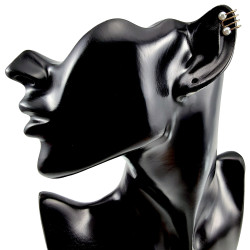 Ear Cuff Oorbel met Witte Glasparels 4-Rijgen Goudkleurige RVS 10x10mm