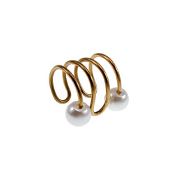 Ear Cuff Oorbel met Witte Glasparels 4-Rijgen Goudkleurige RVS 10x10mm