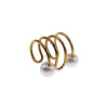 Ear Cuff Oorbel met Witte Glasparels 4-Rijgen Goudkleurige RVS 10x10mm