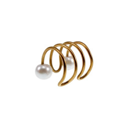 Ear Cuff Oorbel met Witte Glasparels 4-Rijgen Goudkleurige RVS 10x10mm