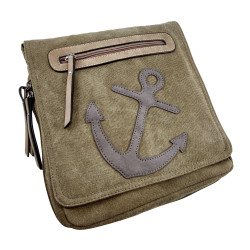 Dames Schoudertas Groen Canvas met Anker Design - 28 x 26 x 5 cm