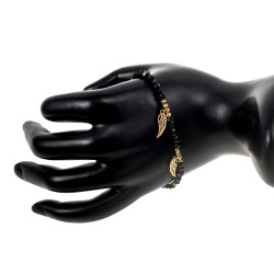 Verguld RVS Zwarte Kristallen Armband met Engelenvleugel - 15cm - 9cm