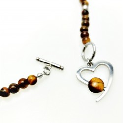 Tijgeroog Ketting met RVS Hart Hanger