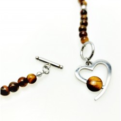 Tijgeroog Ketting met RVS Hart Hanger